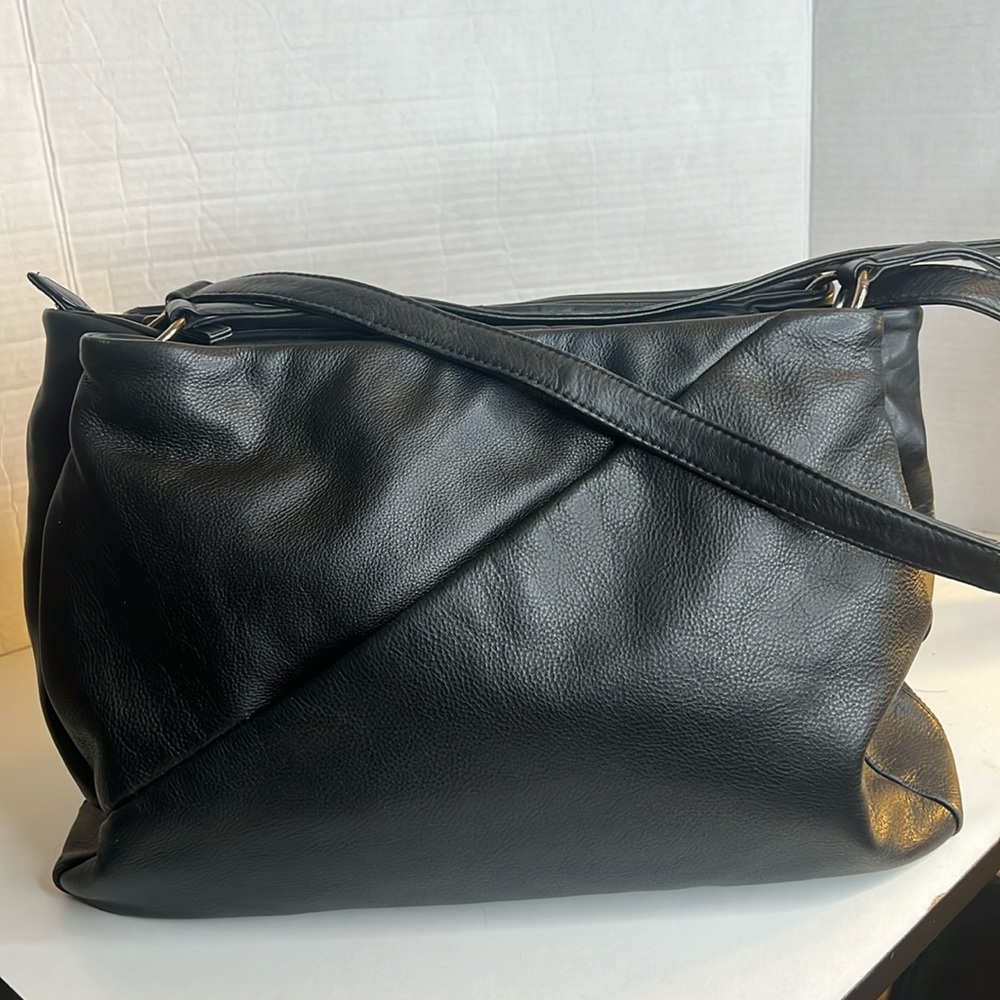 Gianni Conti large soft black leather shoulder purse.